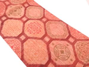 手織り紬蜀江文に華紋・七宝模様織出し名古屋帯